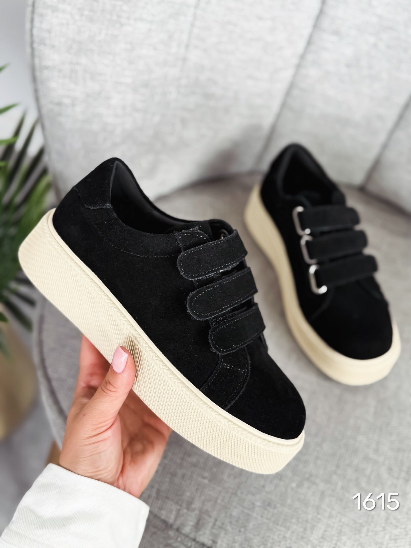 Suede Platform Sneakers With Velcro Straps