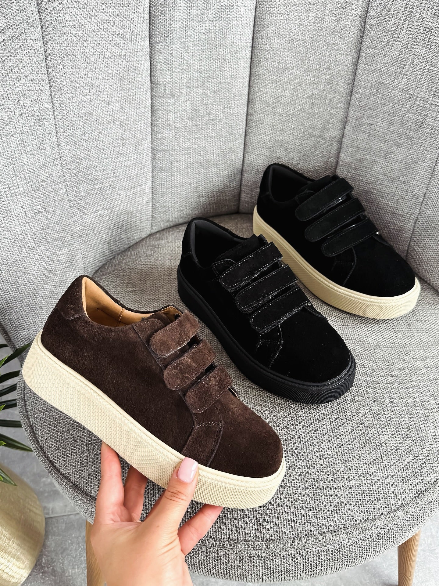 Suede Platform Sneakers With Velcro Straps