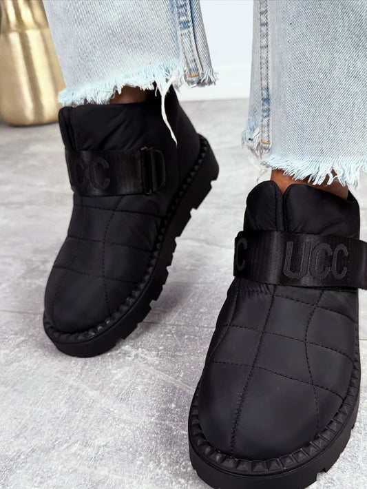 Black Tech-Wit Platform Boots With Velcro Strap