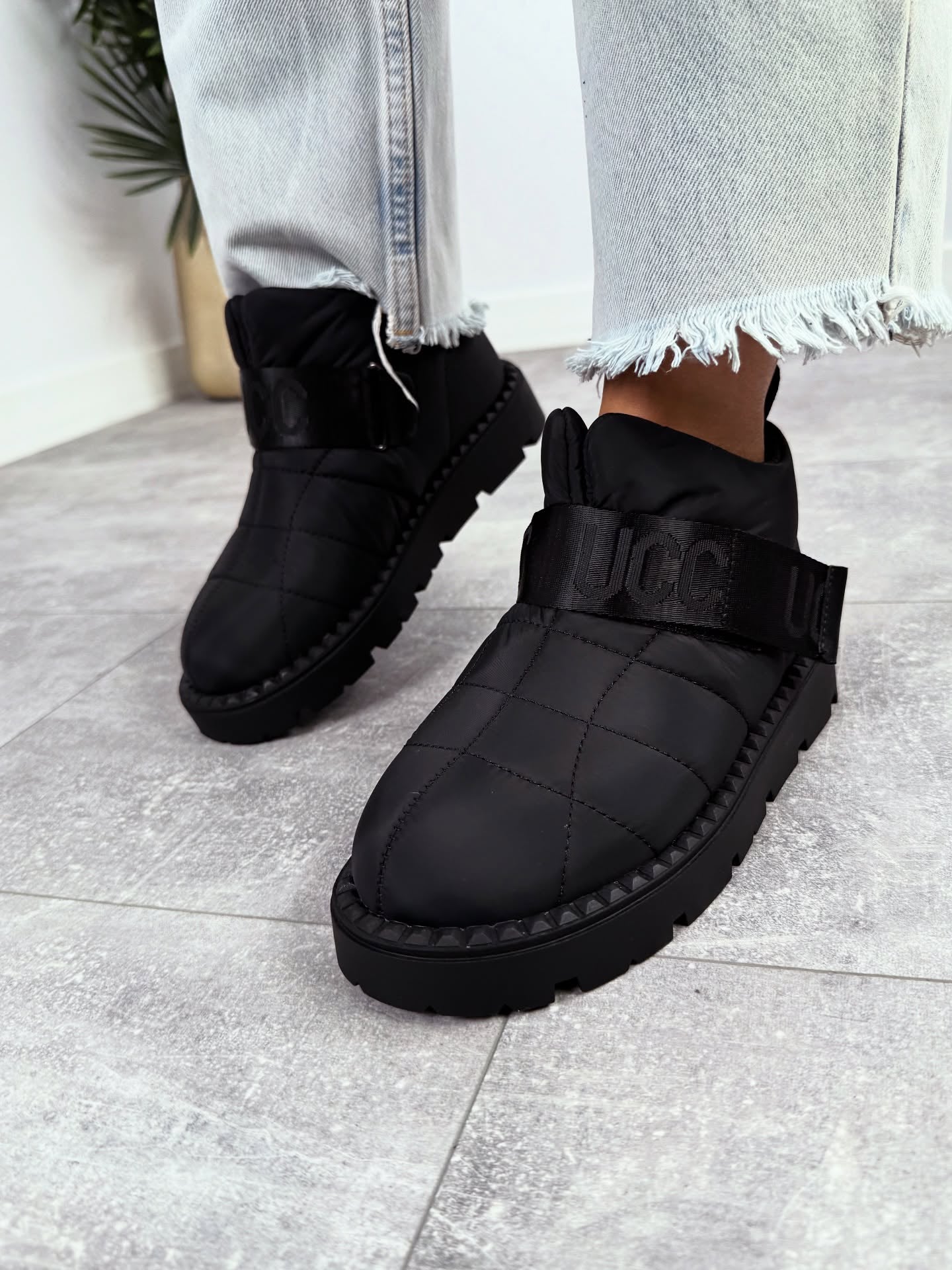 Black Tech-Wit Platform Boots With Velcro Strap