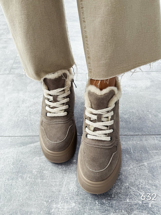 Suede Platform Boots With Faux-Fur Trim