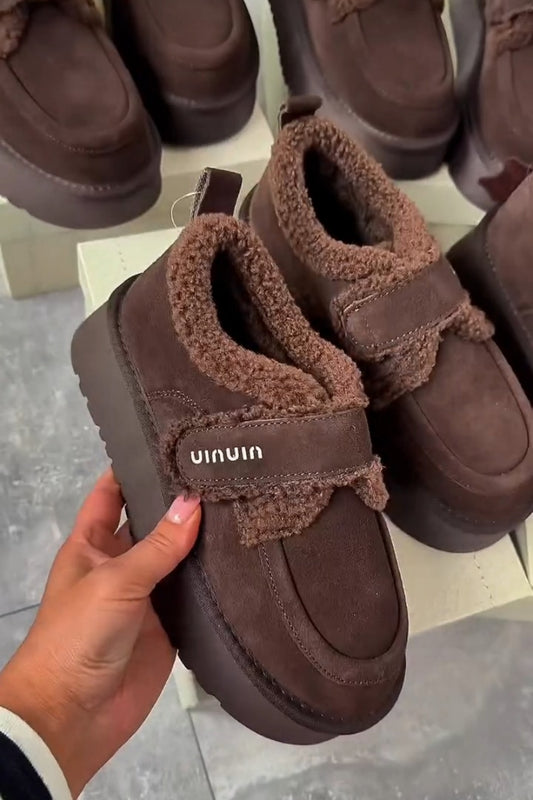 Brown Fur-Lurge Platform Slip-Ons
