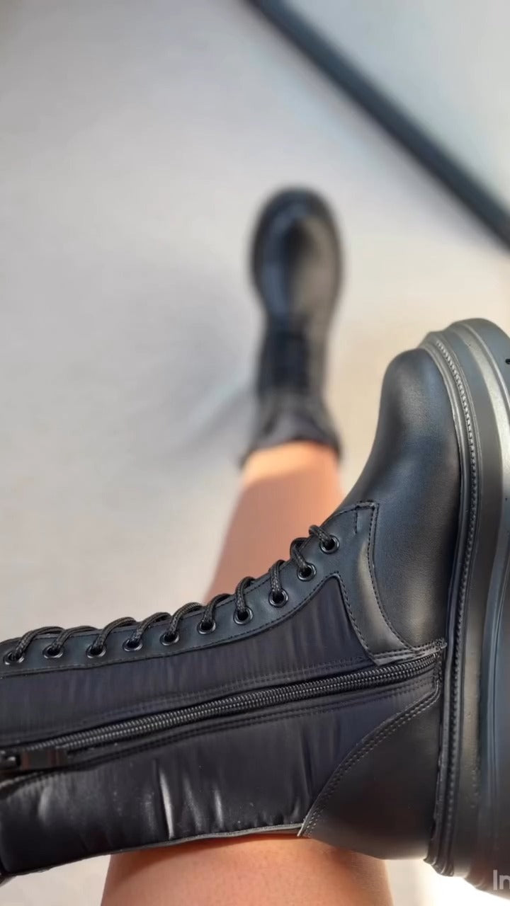 Combat-Style Lace-Up Boots With Chunky Sole