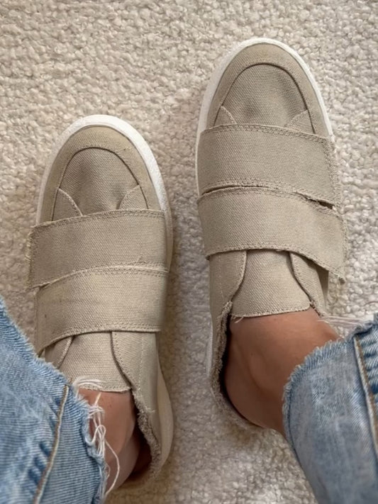 Canvas Slip-On Sneakers With Velcro Straps