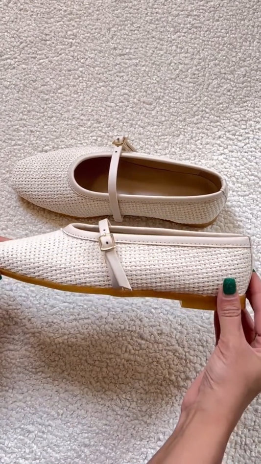 Cream Knit Mary Jane Loafers