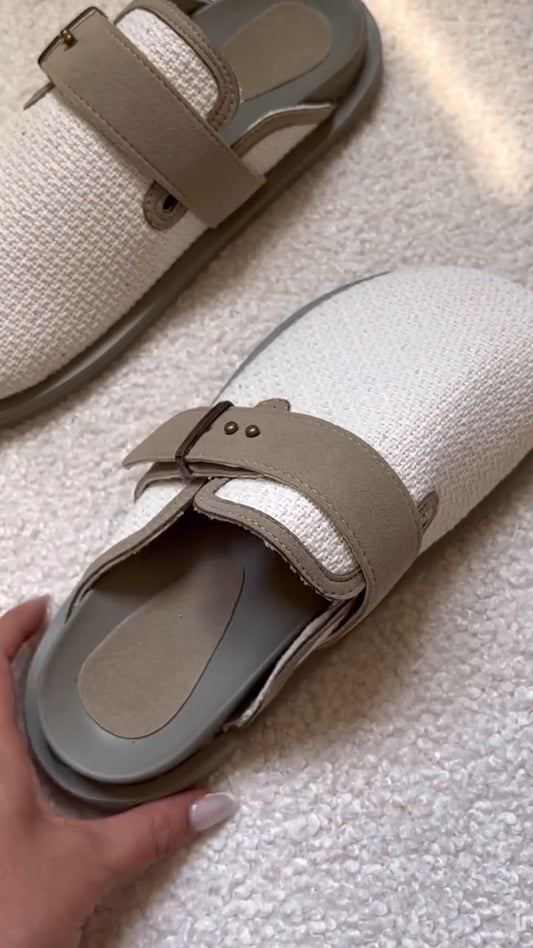 Neutral Knit Slip-On Mule Sandals