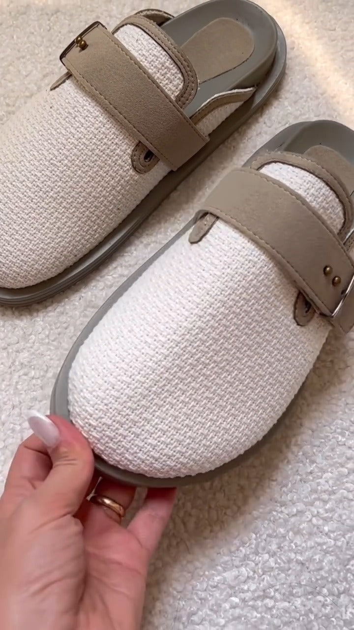 Neutral Knit Slip-On Mule Sandals