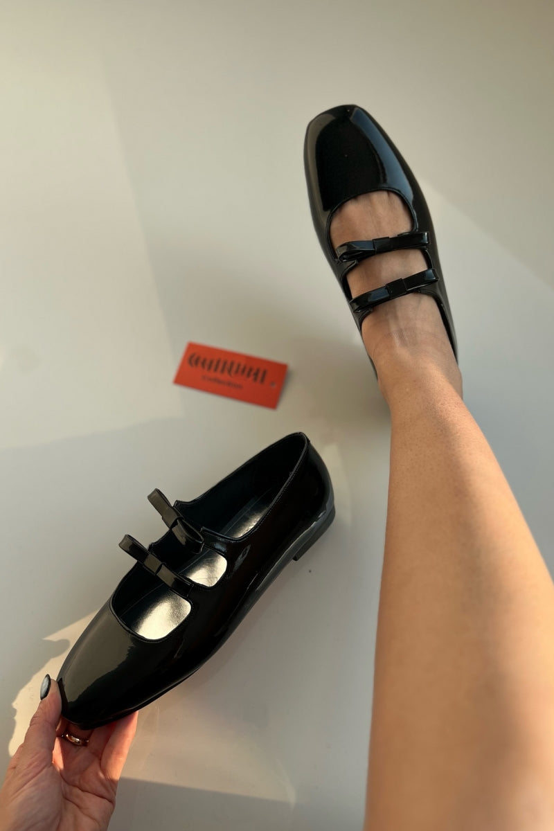 Black Patent Mary Jane-Style Flats With Double Straps