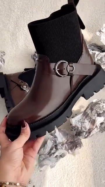 Leather Lug-Soled Ankle Boots With Ring Details