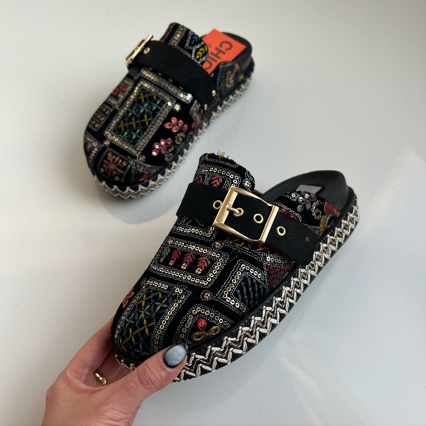 Embroidered Patterned Slip-On Espadrille Loafers
