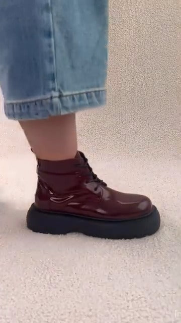 Patent High-ankle Combat Boots