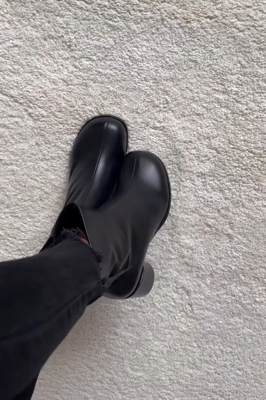 Black Square-Toe Ankle Boots