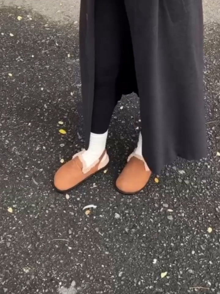 Brown Shearling-Lined Mules
