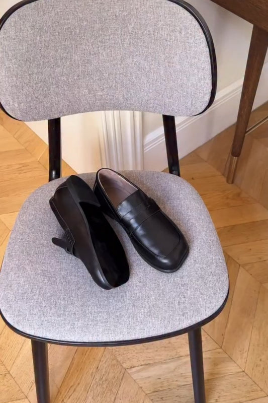 Black Leather Mule-Laced Shoes