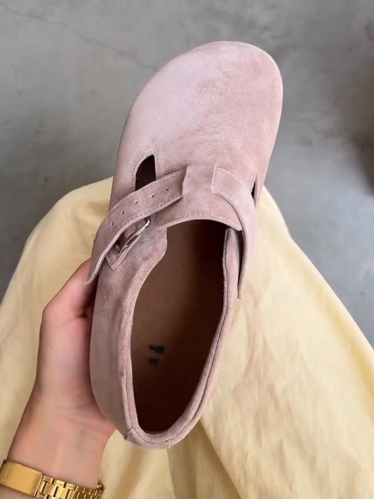 Soft Pink Suede Mary Jane Bootie