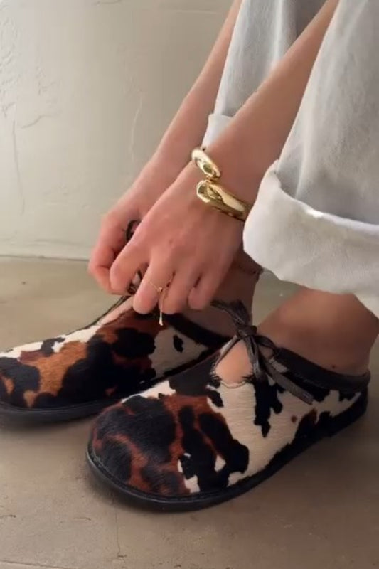 Cow Print Ankle Tie Flats