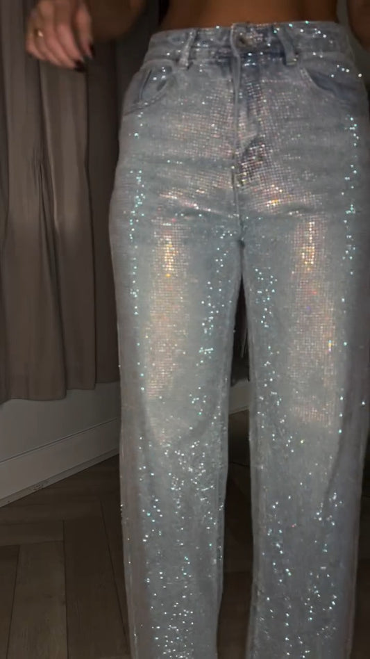 Sparkle Denim Wide-Leg Jeans