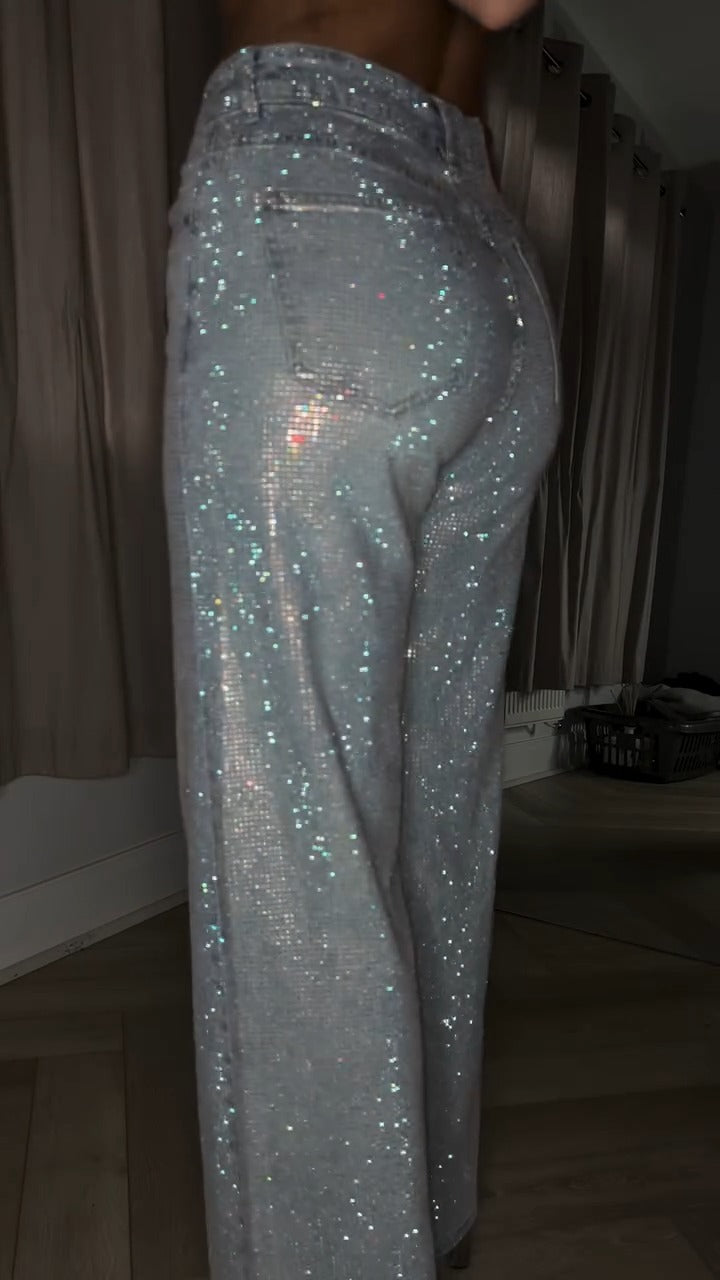 Sparkle Denim Wide-Leg Jeans