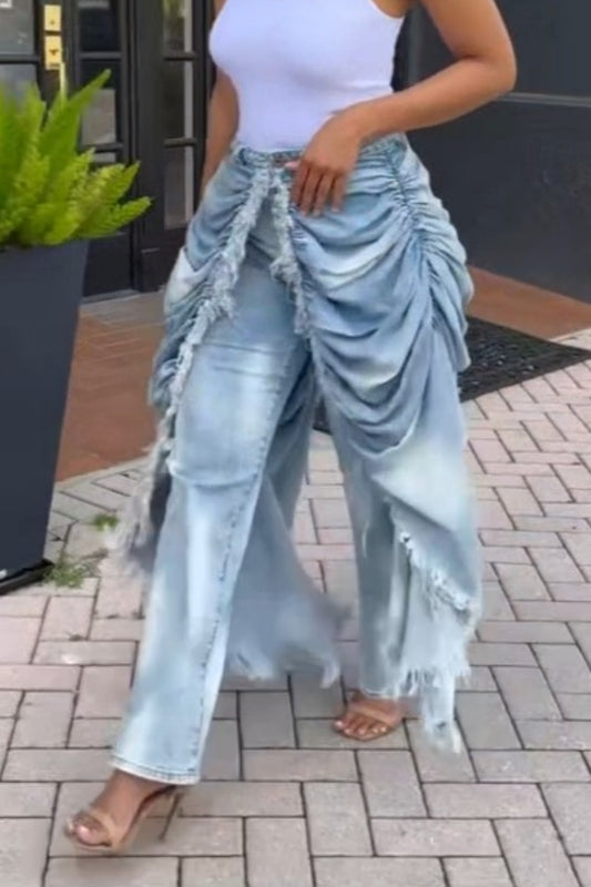 Distressed Patchwork Denim Pants