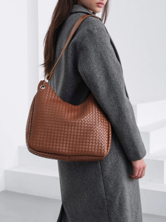 Woven Leather Hobo Shoulder Bag
