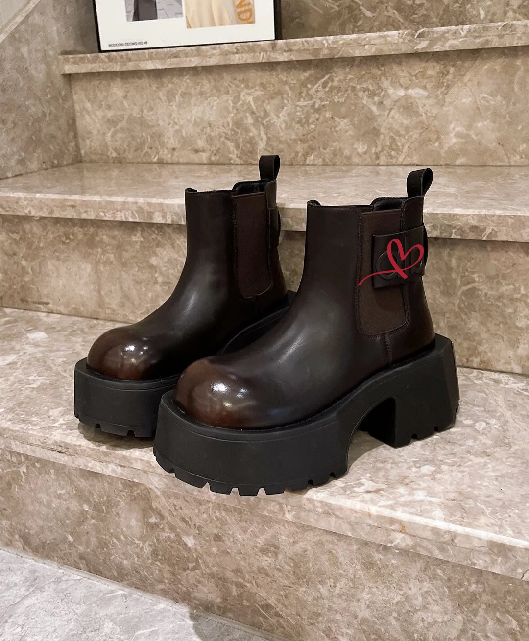 Black Leather Chelsea Boots With Chunky Lug Sole