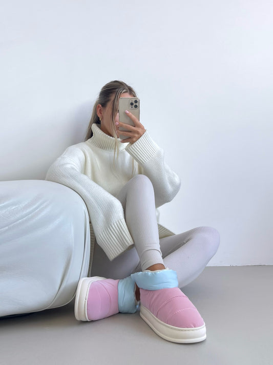 Pastel Pink And Sky Blue Puffer Slip-On Shoes