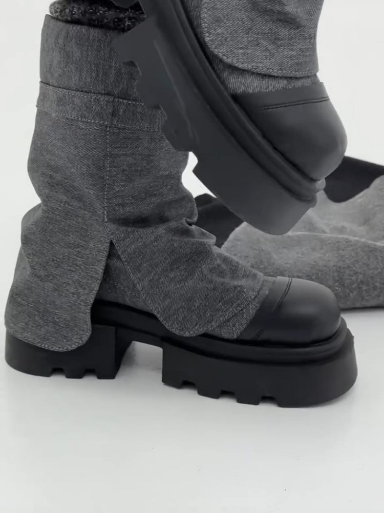 Gray Denim Western Boots