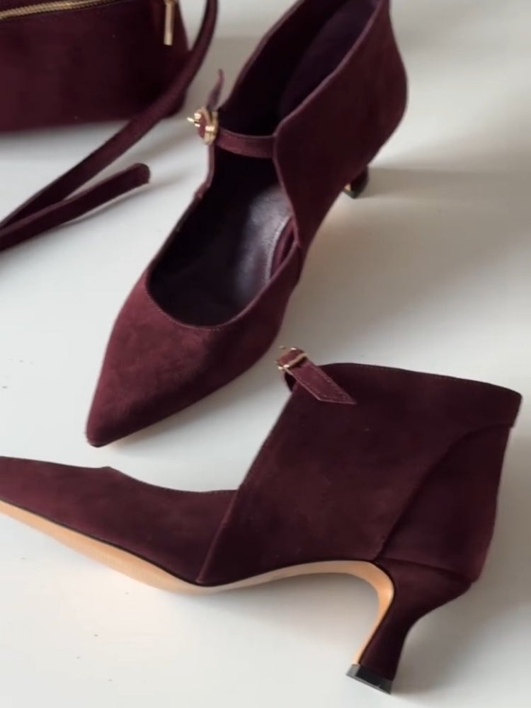 Black Suede & Leather Pointed-Toe Heels