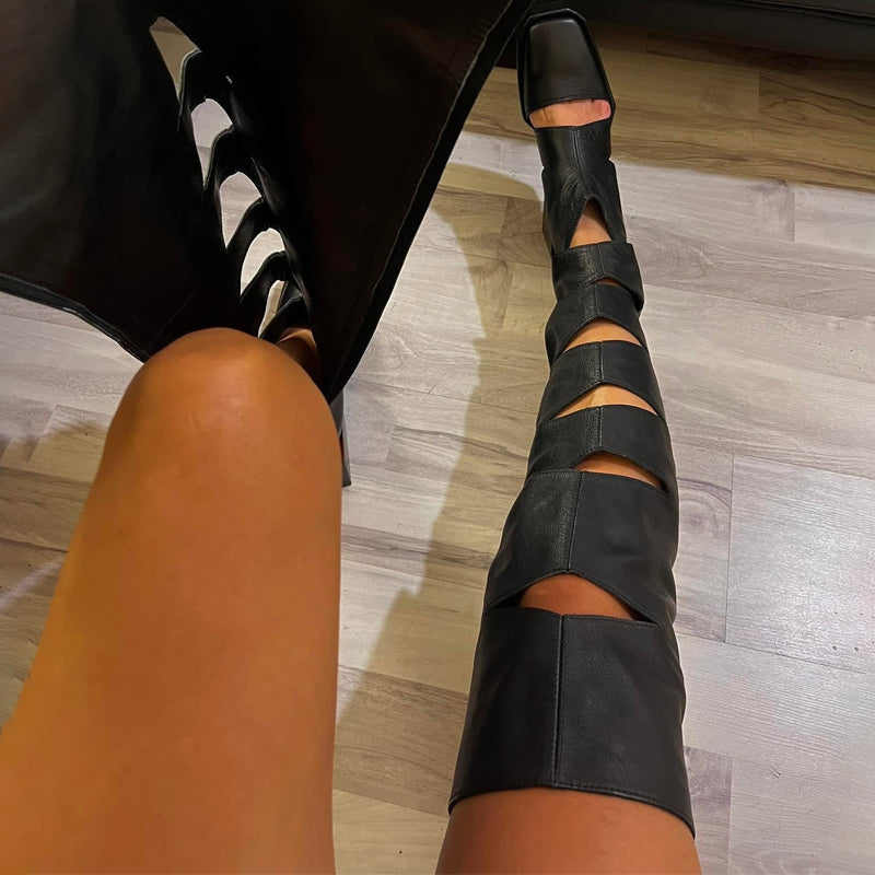 Thick Heel Cutout Over-the-Knee Boots