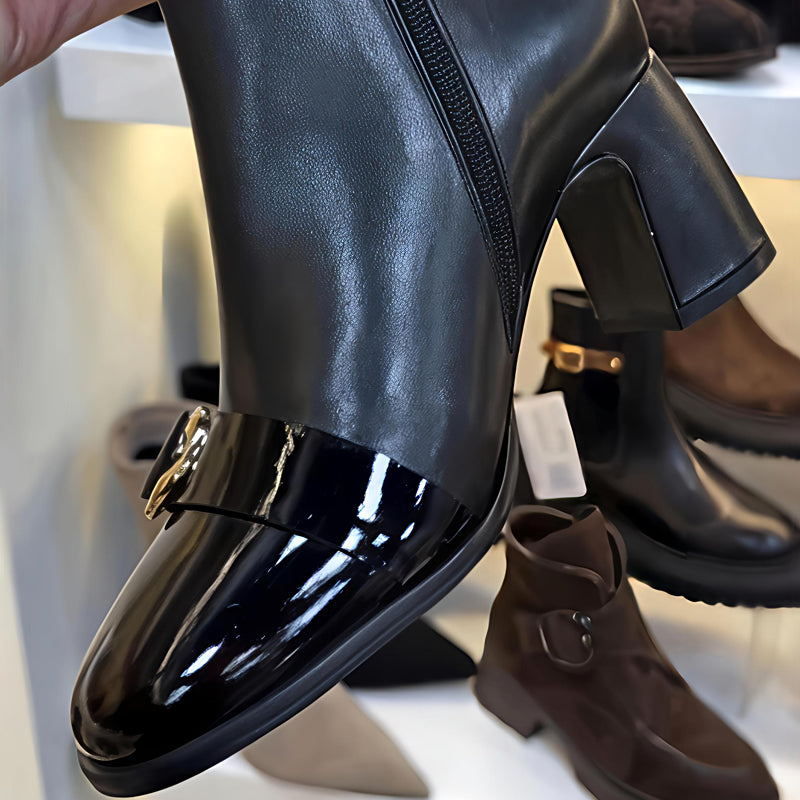 Metal Floral Thick Side Zip Ankle Boots