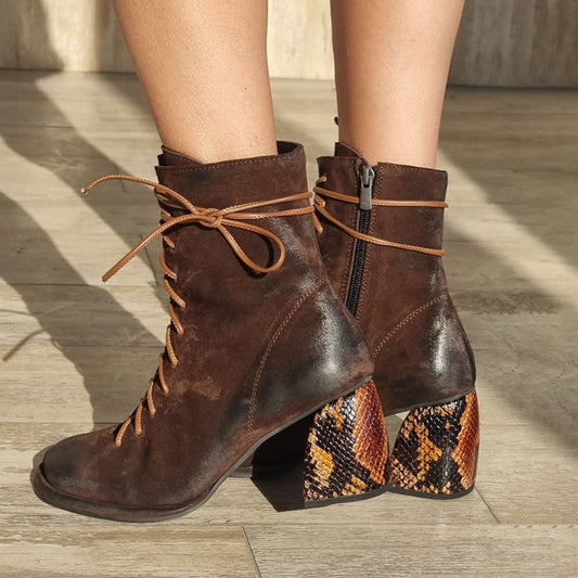 Square Heels Lace Up Ankle Boots