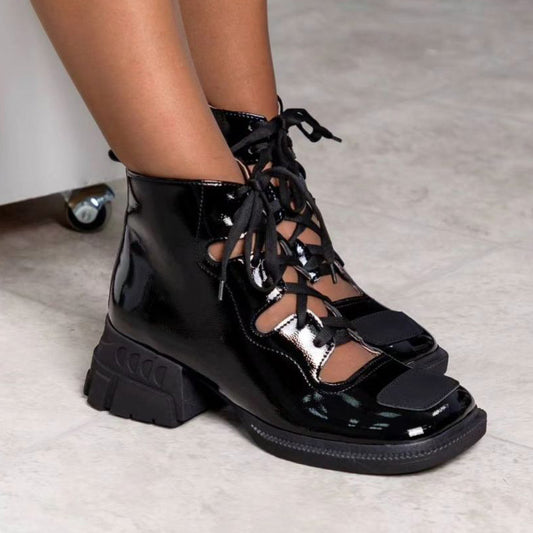Square Toe Platform Stylish Lace-Up Boots