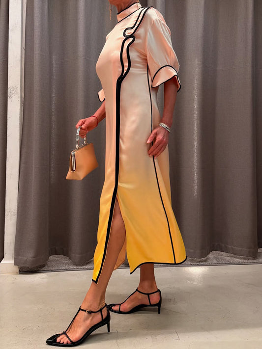 Gradient Print Three-quarter Sleeves Dress