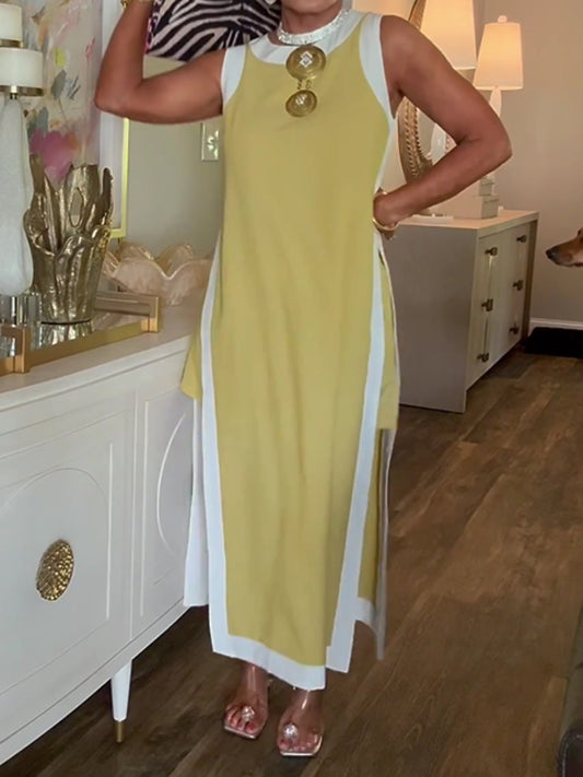 Color Block Sleeveless Maxi Dress & Shorts