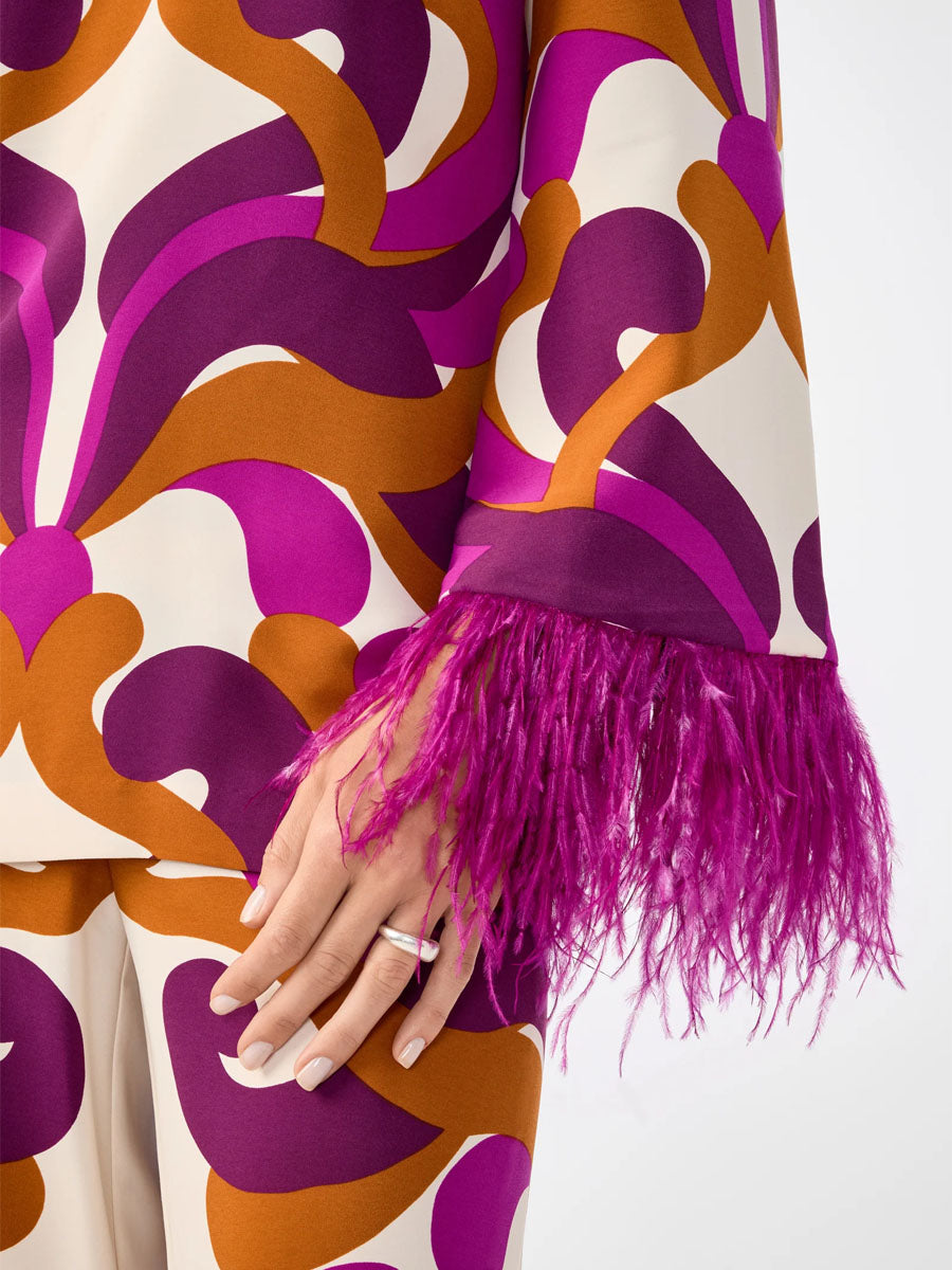 Feather Trim Printed Two Pieces Set