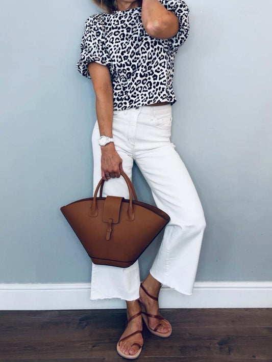 Leopard Print Balloon Sleeve Top