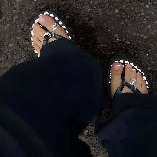 Studded Platform Wedge Flip Flops With Accessories