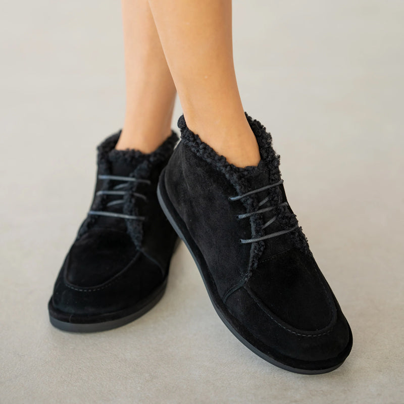 Round Toe Plush Lace-Up Flat Boots