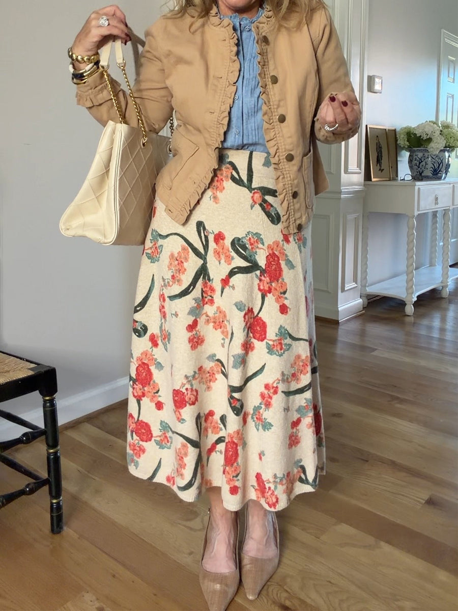 Floral Print Knitted Two Pieces Dress