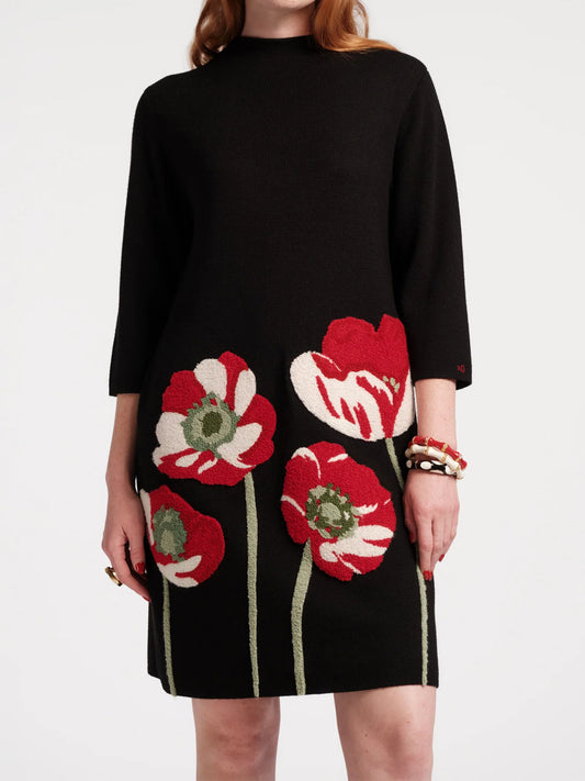 Three-fourths Length Sleeves Embroidered Appliques Dress