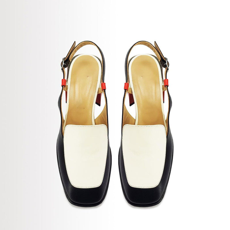 Open Tape Contrast Heeled Casual Leather Shoes