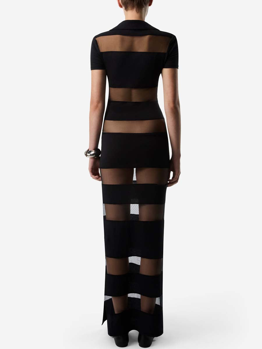 Striped Sheer Polo Maxi Dress