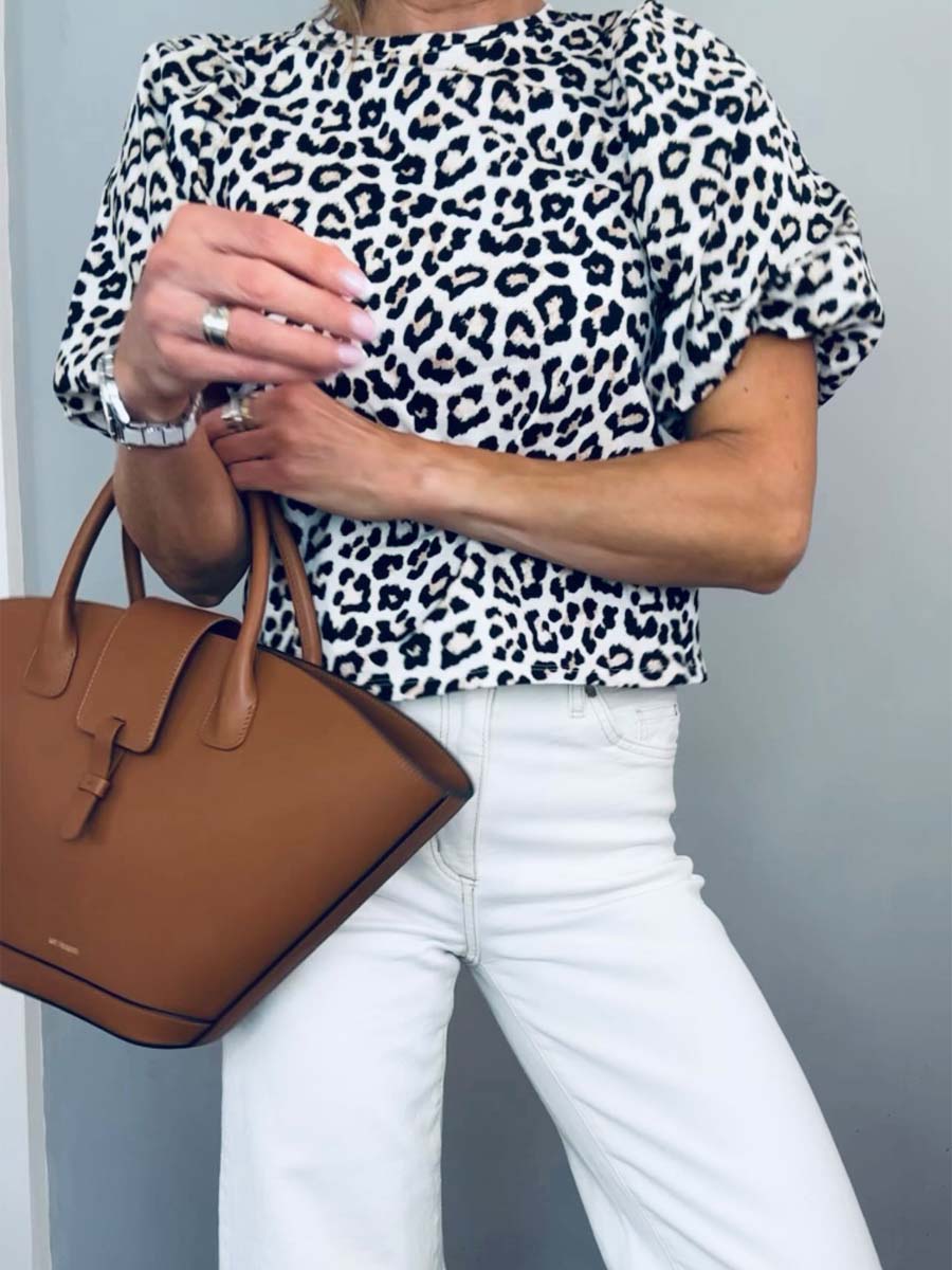 Leopard Print Balloon Sleeve Top