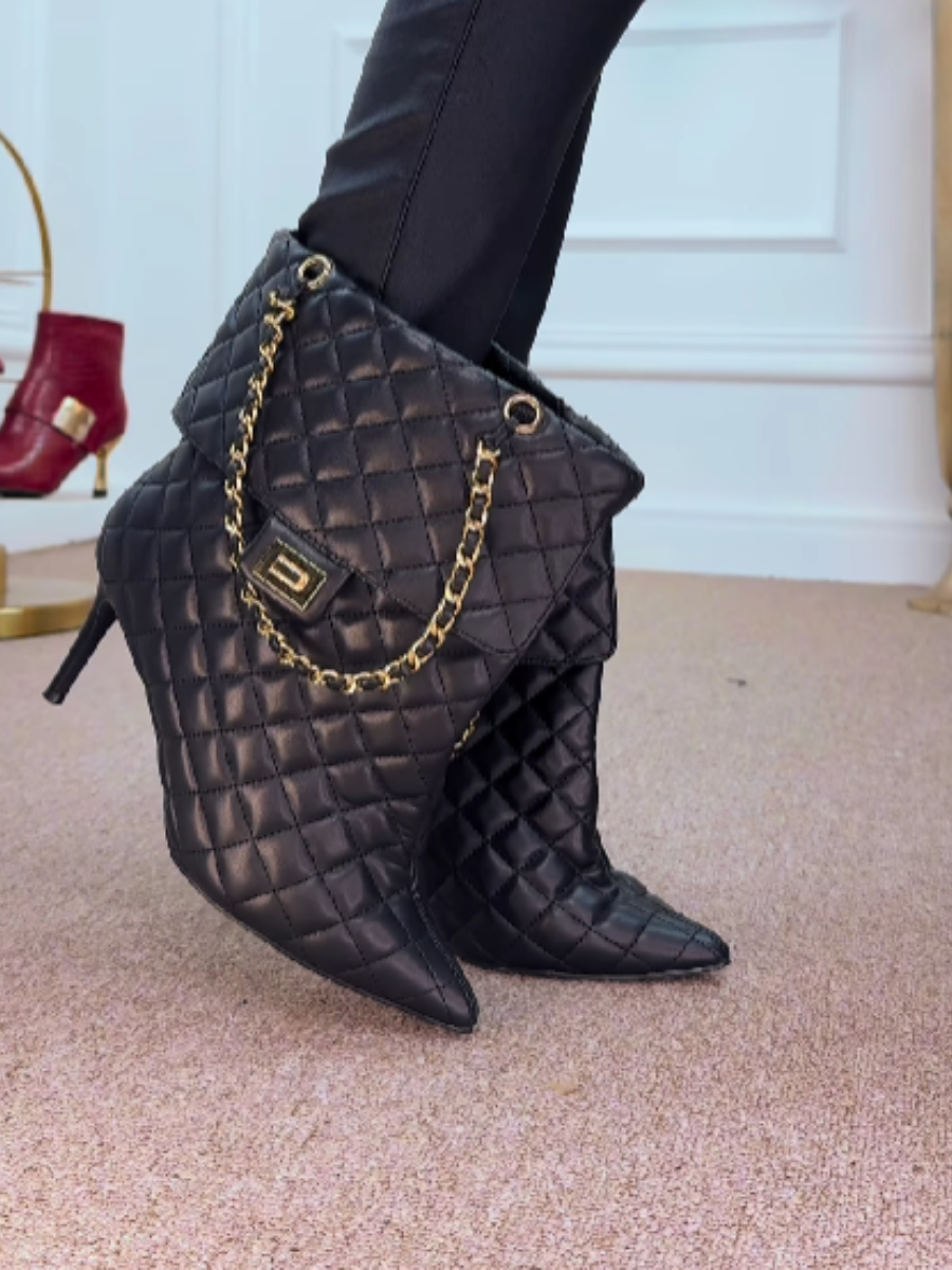 Geometric Textured Metallic Chain Leather Pumps