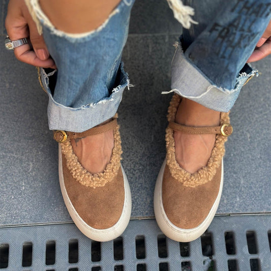 Faux Suede Fleece-lined Ballet Flats