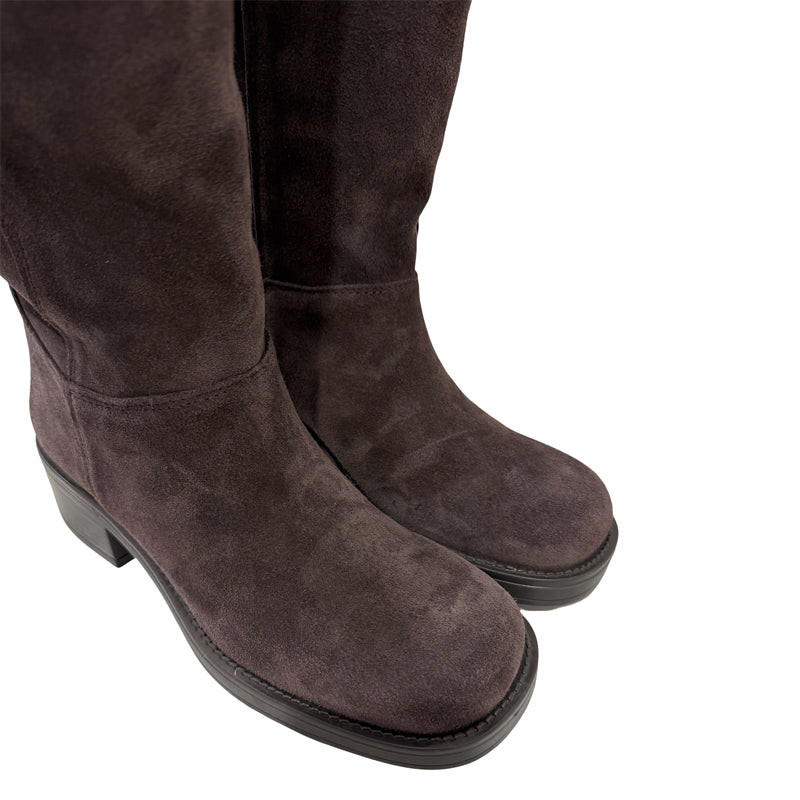 Suede Fleece Buckle Detail Over-the-Knee Boots
