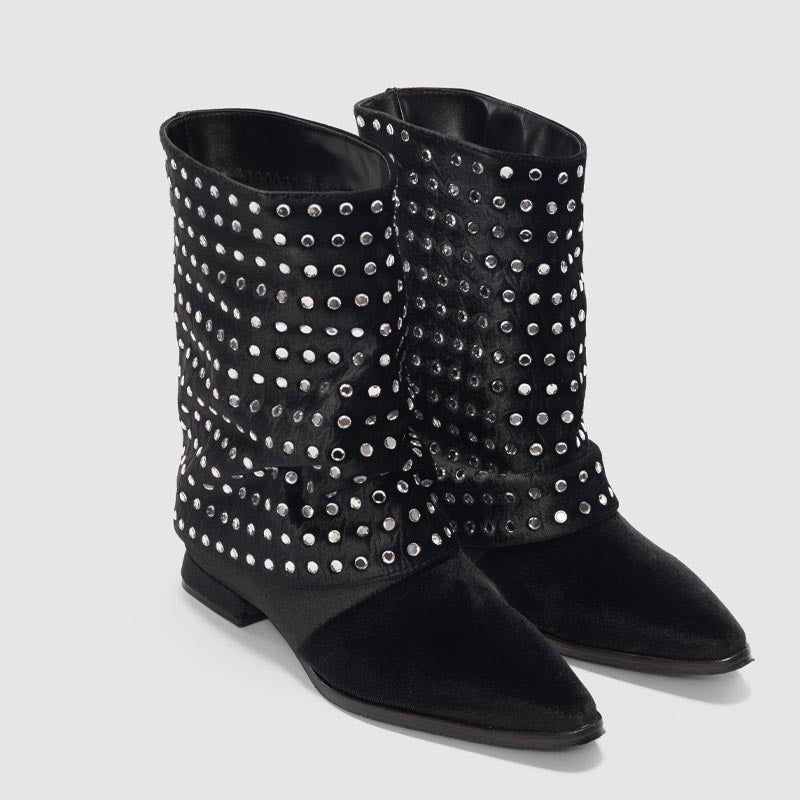 Rhinestone Sparkle Pointed Flat Boots