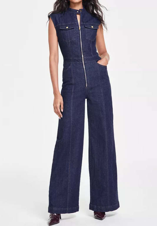 Chic Navy Denim Jumpsuit