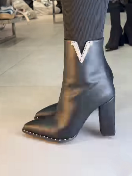 Solid Color Rhinestone-Embellished Pumps