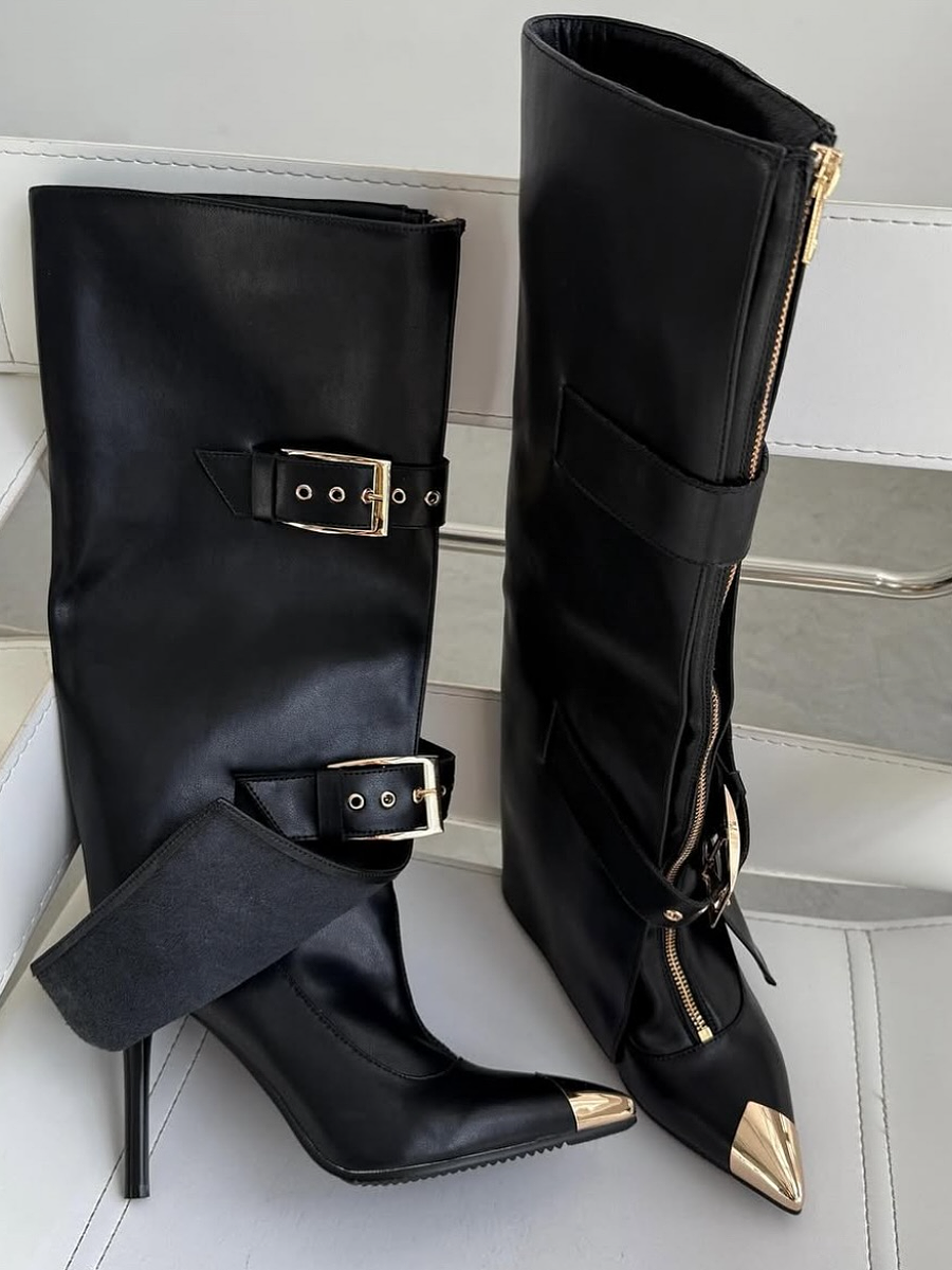 Double Buckle High Boots